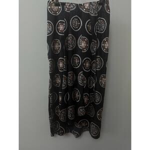 Joie Midi‎ Skirt Satin Pleated Front Size Small Flowy Boho Black Medallion Print